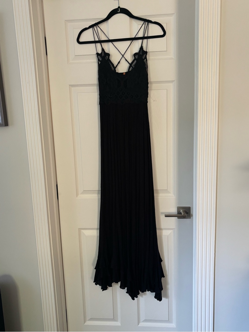 Free People Black Lace Bodice Maxi with Crisscross Straps